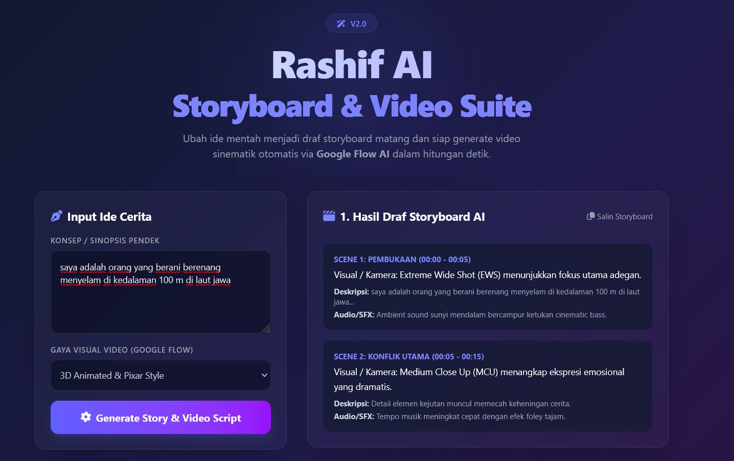 Dashboard Rashif AI Storyboard Suite