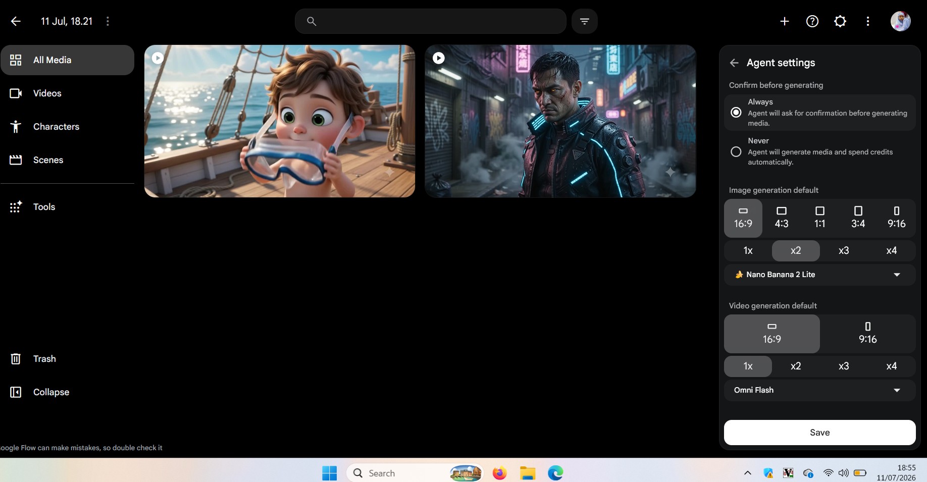 Hasil render karakter di Google Flow